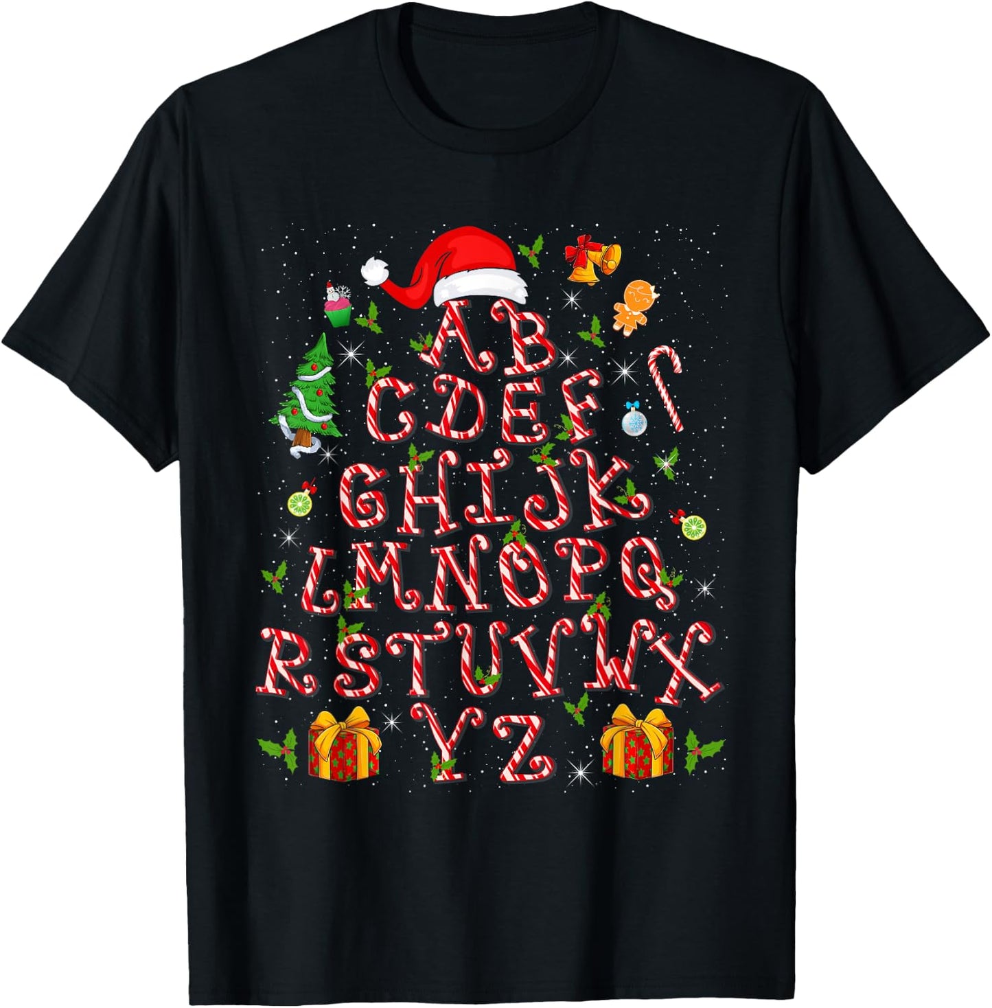 Christmas Tree Alphabet Candy Cane Xmas Holiday Teacher T-Shirt - T-Shirt | Black