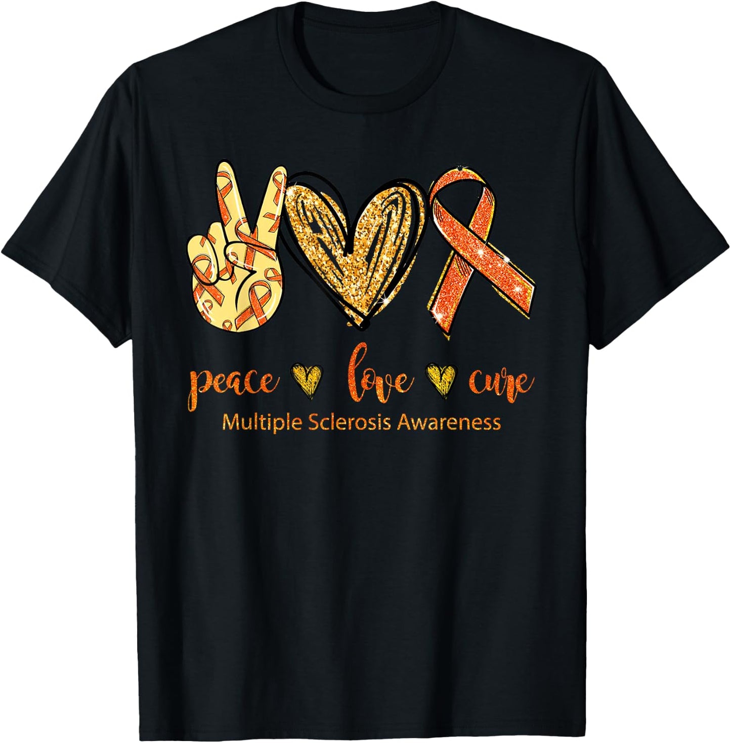 Peace Love Cure Multiple Sclerosis Awareness T-Shirt - T-Shirt | Black