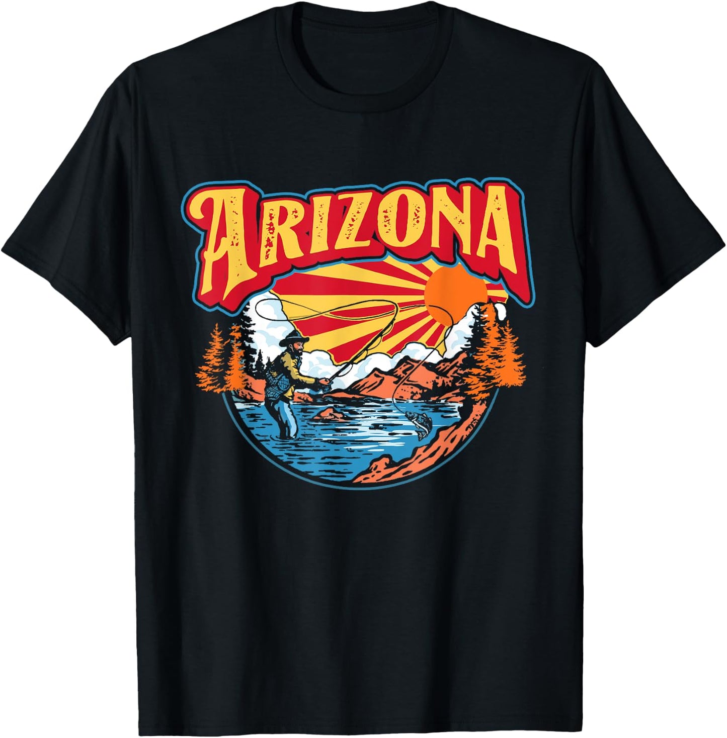 Arizona Fly Fishing AZ State Flag Trout Fisherman Vintage T-Shirt - T-Shirt | Black