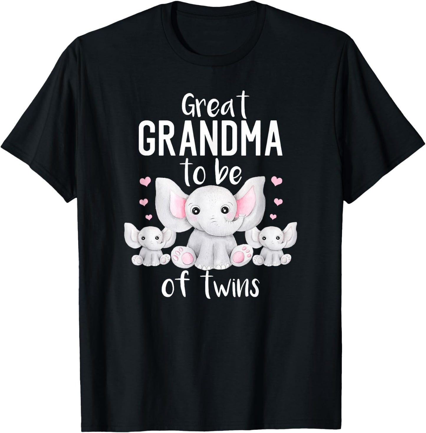 Great Grandma To Be Of Twins Elephant Baby Shower T-Shirt - T-Shirt | Black