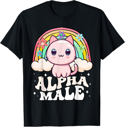 Alpha Male Cat Rainbow T-Shirt - T-Shirt | Black