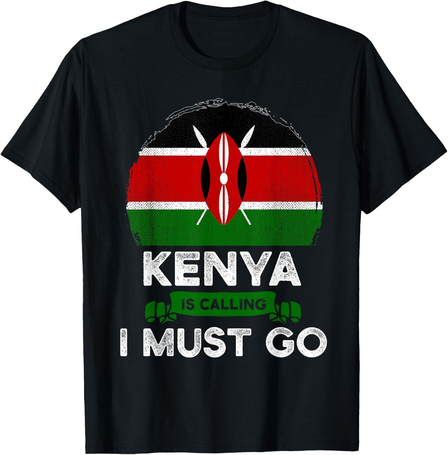 Kenya Is Calling I Must Go Heritage Kenyan Roots Pride Flag T-Shirt - T-Shirt | Black