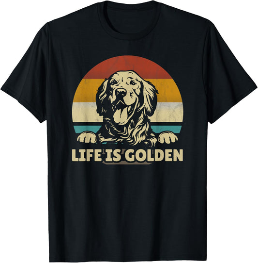 Golden Retriever Dog Life is Golden Retro Vintage Small T-Shirt - T-Shirt | Black