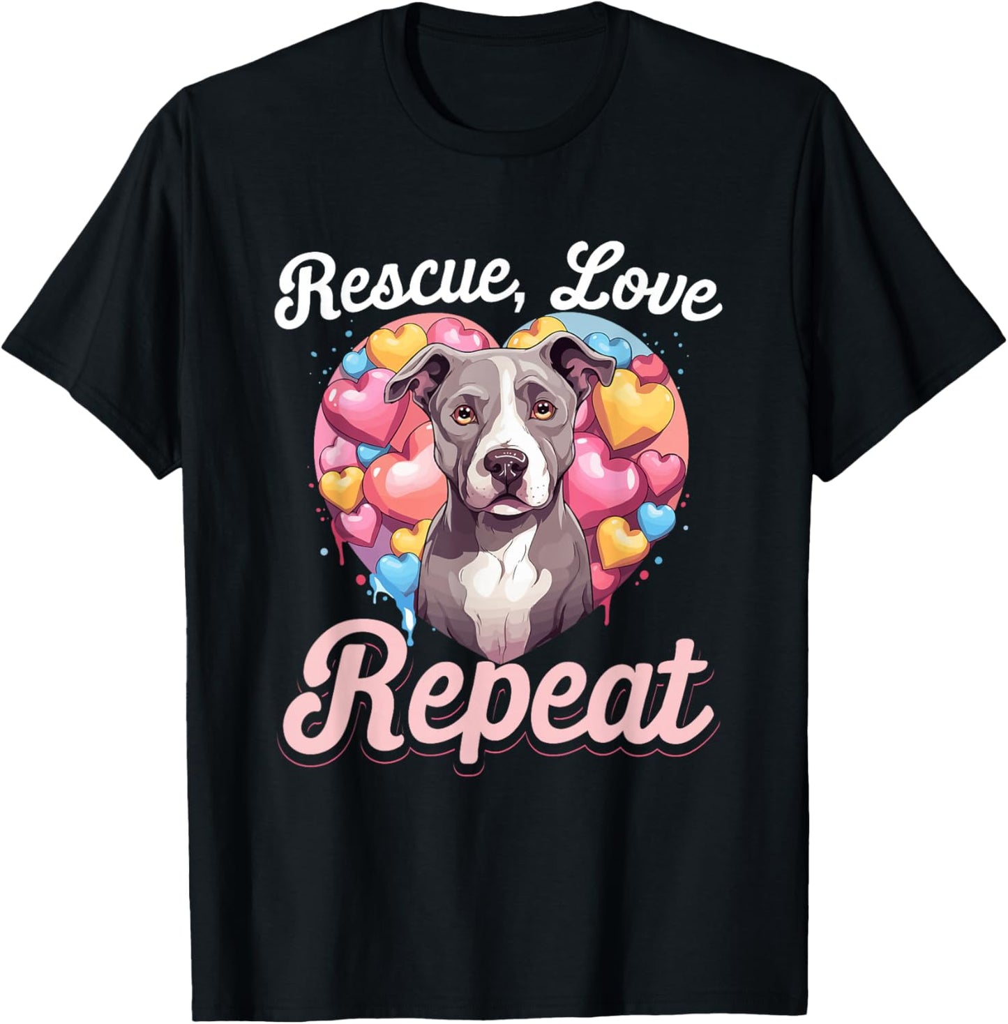 Pitbull Pittie - Rescue Love Repeat T-Shirt - T-Shirt | Black