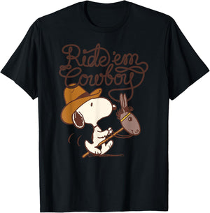 Peanuts - Western Snoopy Ride Em Cowboy T-Shirt - T-Shirt | Black