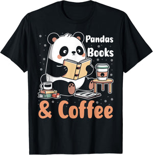 Books Reading Reader Panda - Funny Panda Books and Coffee T-Shirt - T-Shirt | Black