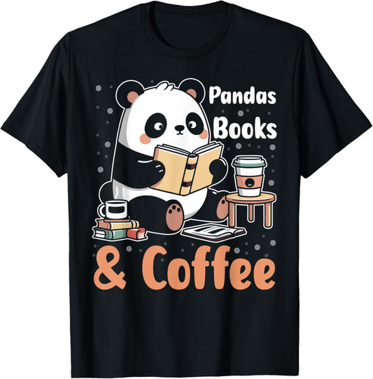 Books Reading Reader Panda - Funny Panda Books and Coffee T-Shirt - T-Shirt | Black