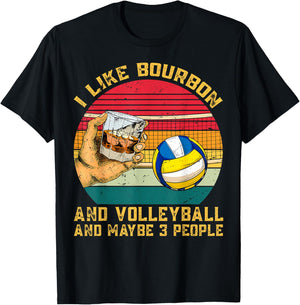 Retro Vintage I Like Bourbon & Volleyball & Maybe 3 People T-Shirt - T-Shirt | Black