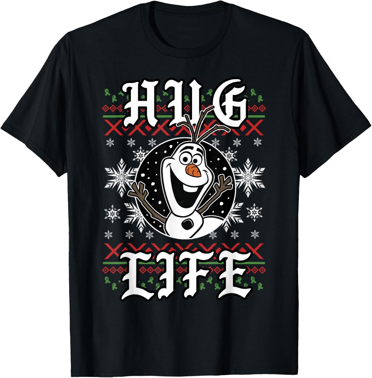 Disney Frozen Olaf Hug Life Ugly Christmas Sweater Style T-Shirt - T-Shirt | Black