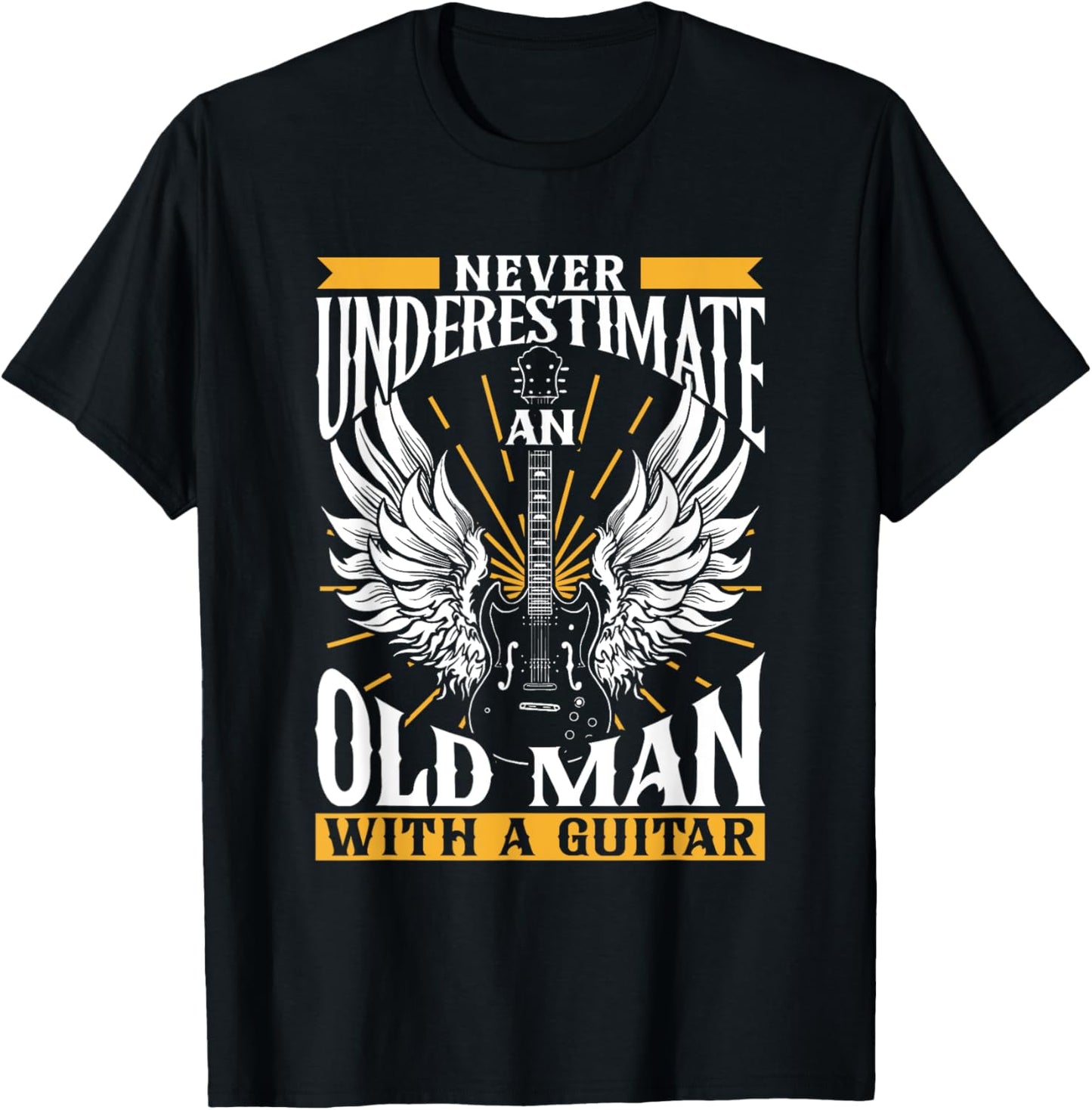 Playing Guitars Guitarists Instrument Men's Black Modern , Small, Short Sleeve, , Ribbed Cuff, Cotton 60% Polyester 40% T-Shirt - T-Shirt | Black