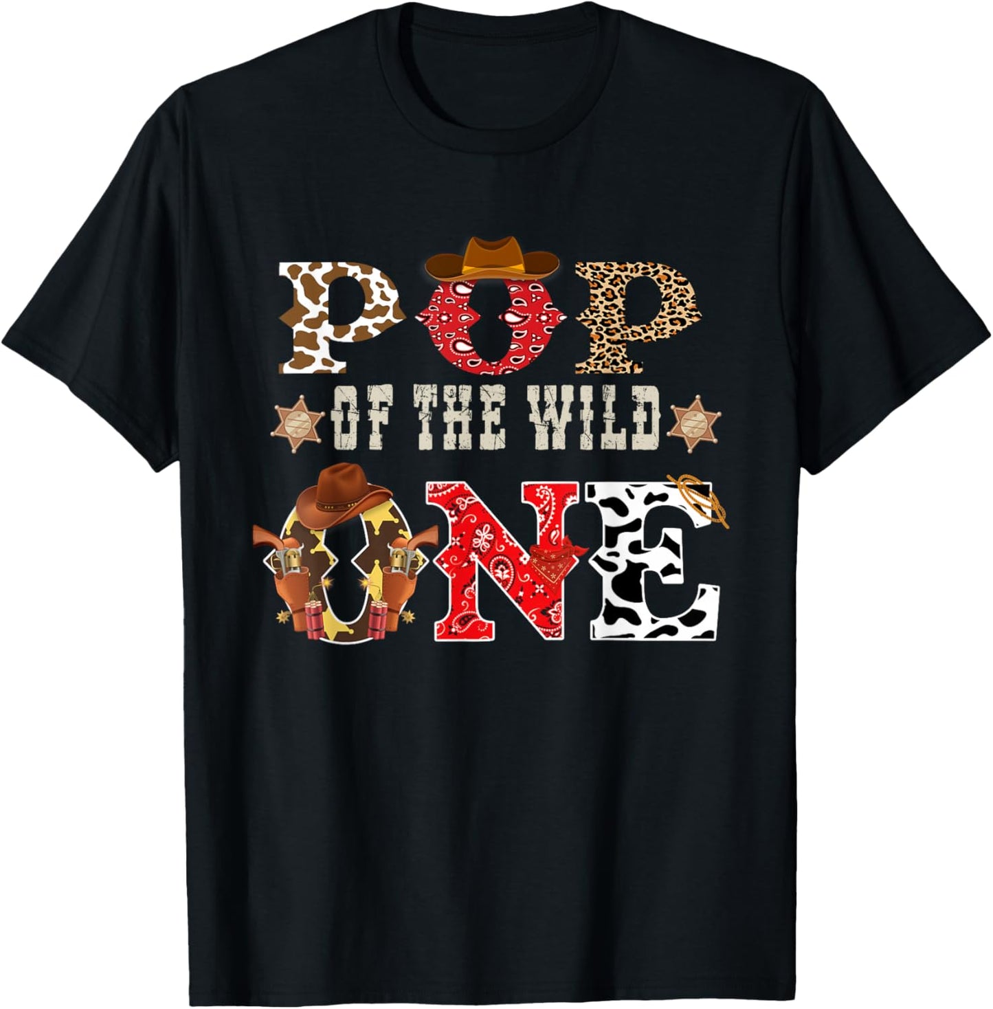 Pop of The Wild One Cowboy Western Rodeo Party Matching T-Shirt - T-Shirt | Black