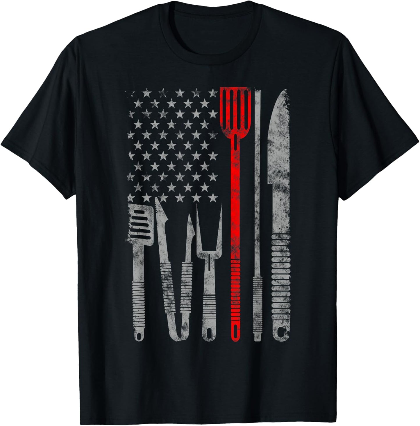 BBQ grill cooking chef thin red line USA flag gifts for chef T-Shirt - T-Shirt | Black