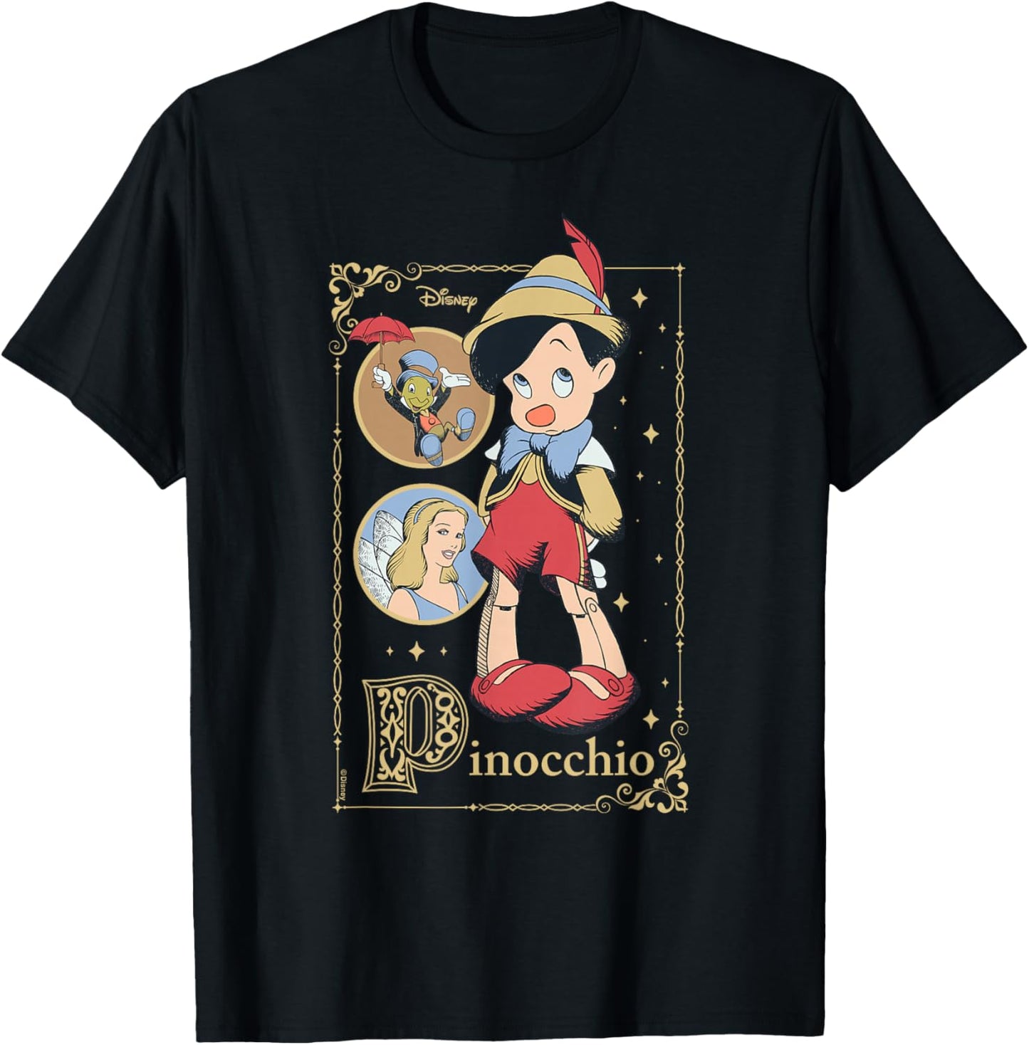 Pinocchio - Jiminy Cricket Blue Fairy Group T-Shirt - T-Shirt | Black