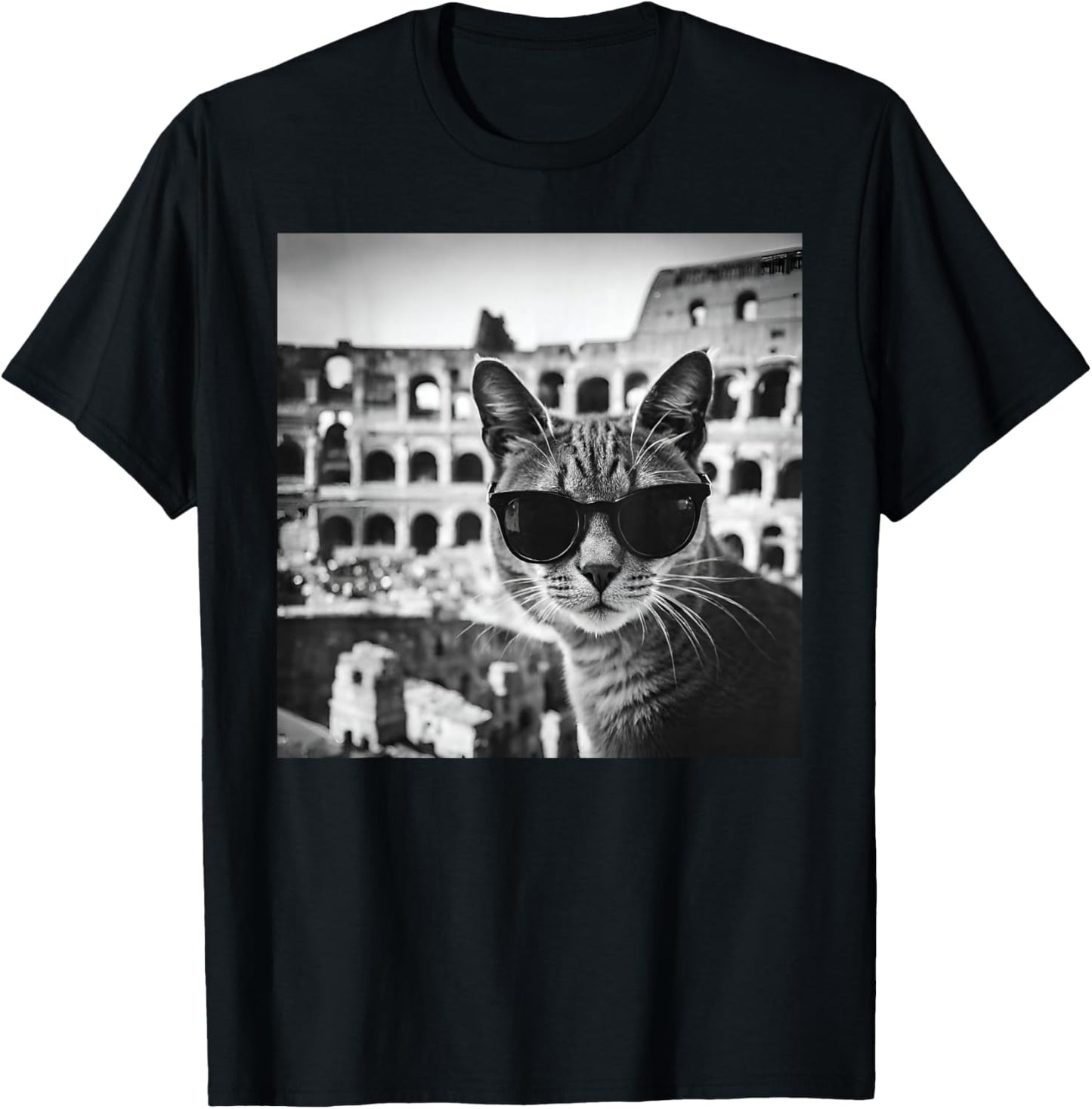 Funny Italy Cat Wearing Sunglasses At The Roman Colosseum T-Shirt - T-Shirt | Black