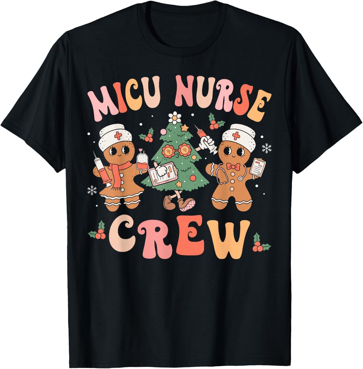 Retro MICU Crew Christmas Intensive Care Unit Group T-Shirt - T-Shirt | Black