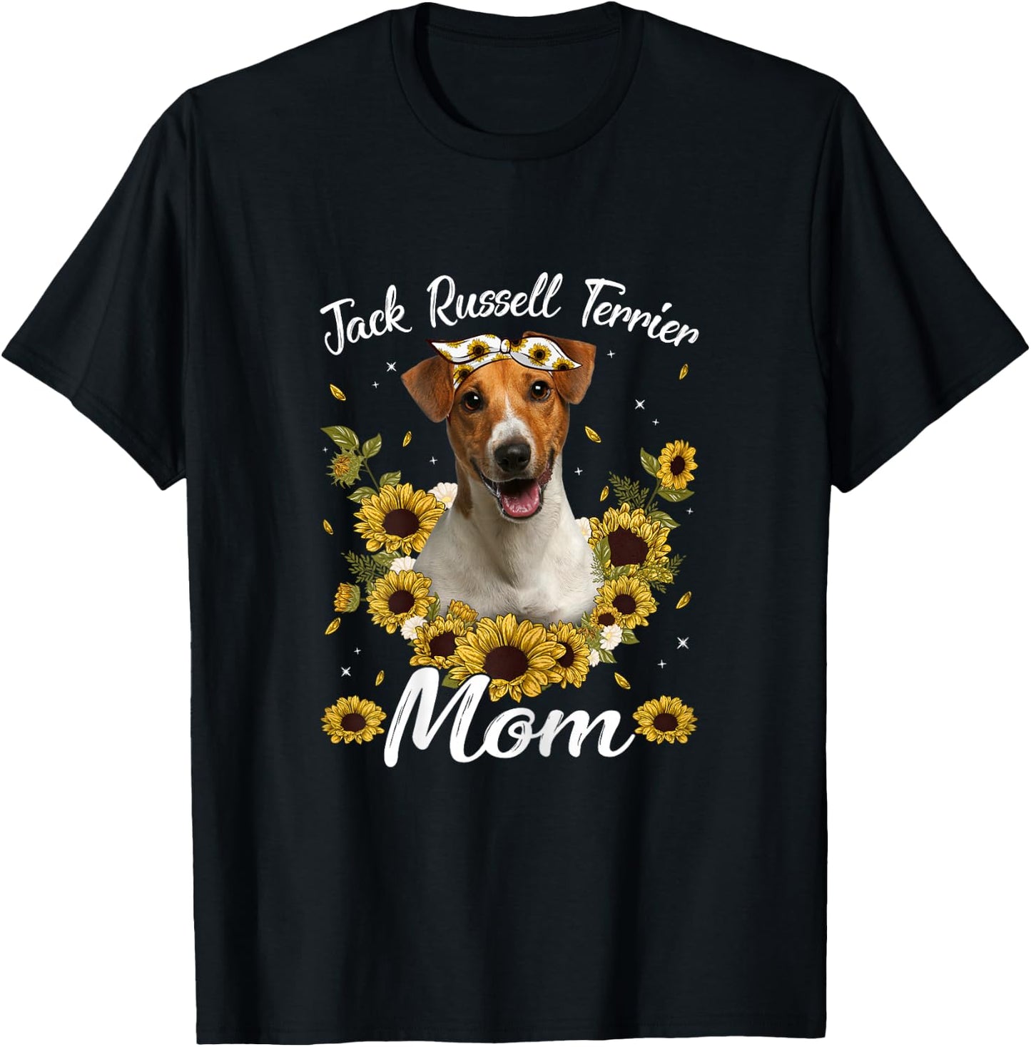 Cute Jack Russell Terrier Mom Sunflower Dog Mom Mother's Day T-Shirt - T-Shirt | Black
