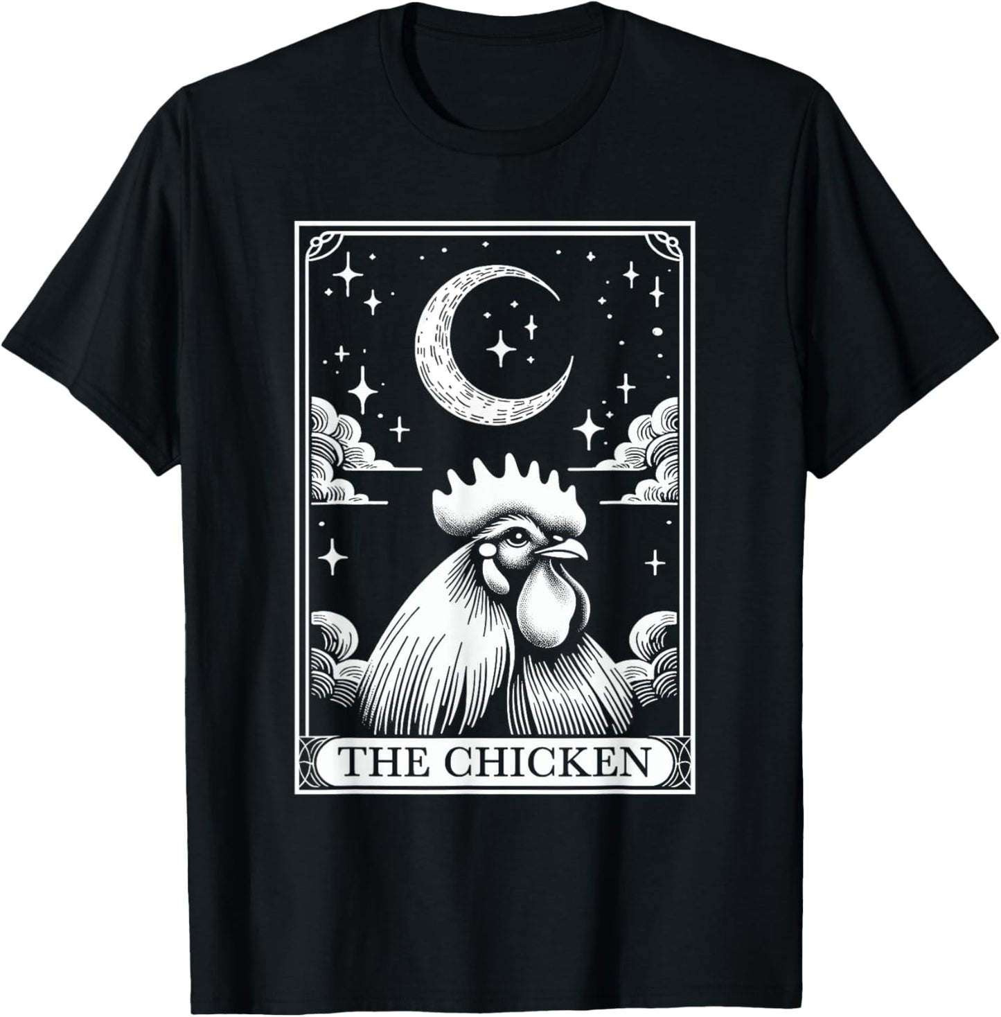 Tarot Card Vintage Crescent Moon Chicken Farm Animal Lovers T-Shirt - T-Shirt | Black