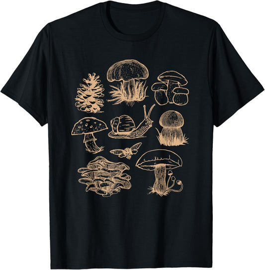 Cottagecore Aesthetics Mushroom Collector Snail Men Women T-Shirt - T-Shirt | Black