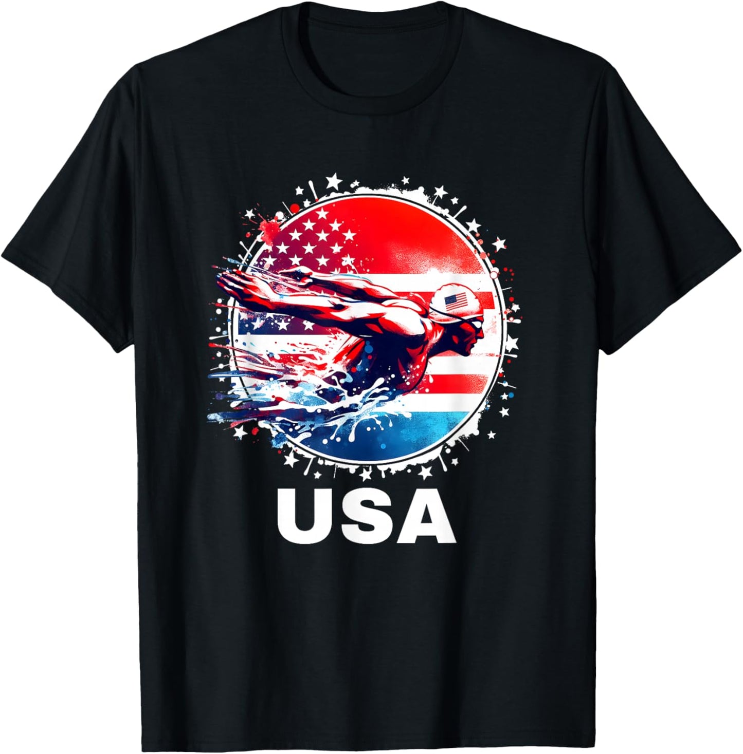 Swimming United States Team Apparel American Flag Swimming T-Shirt - T-Shirt | Black