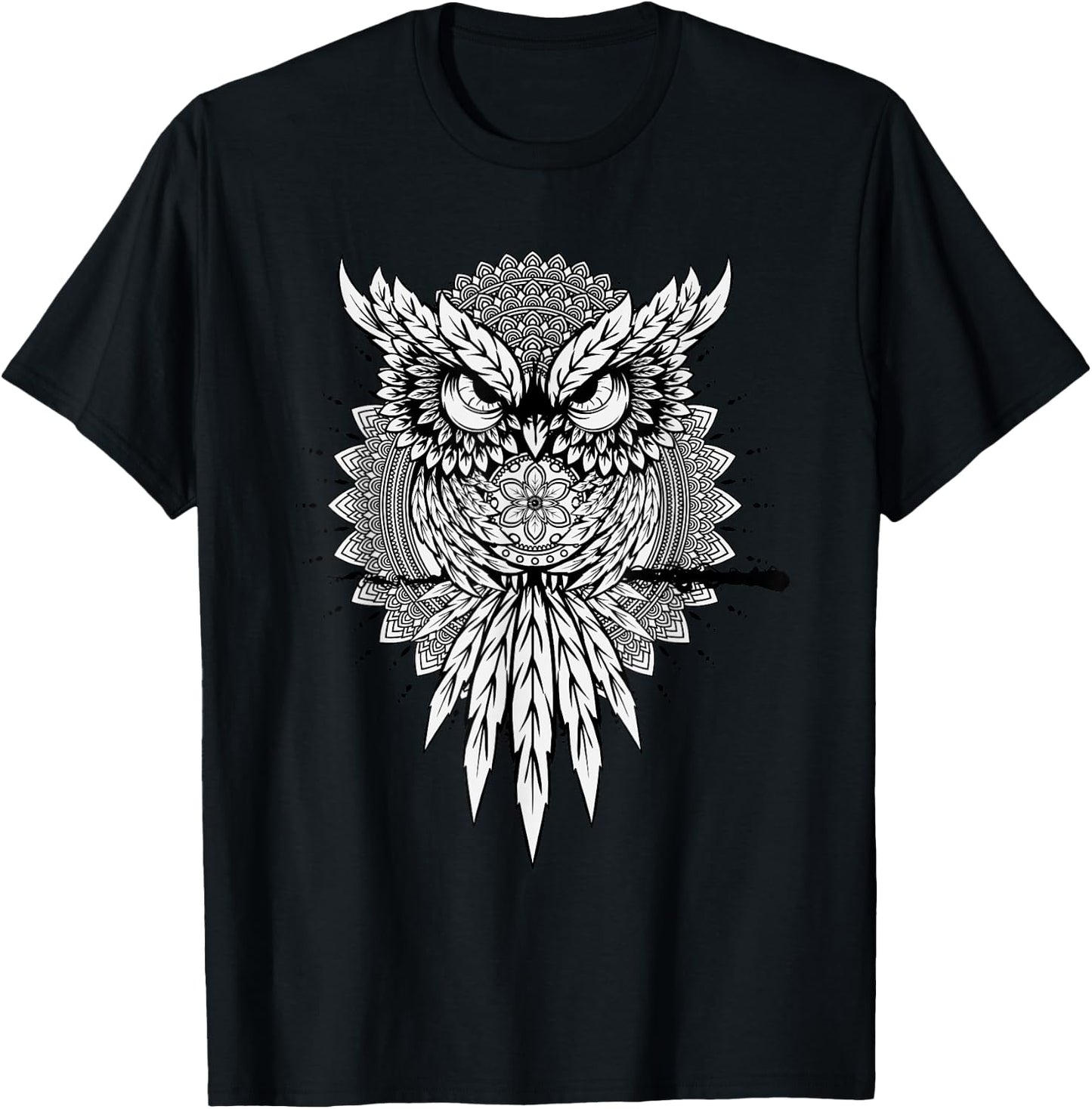 Spiritual Owl Mandala Forest Night Wisdom T-Shirt - T-Shirt | Black