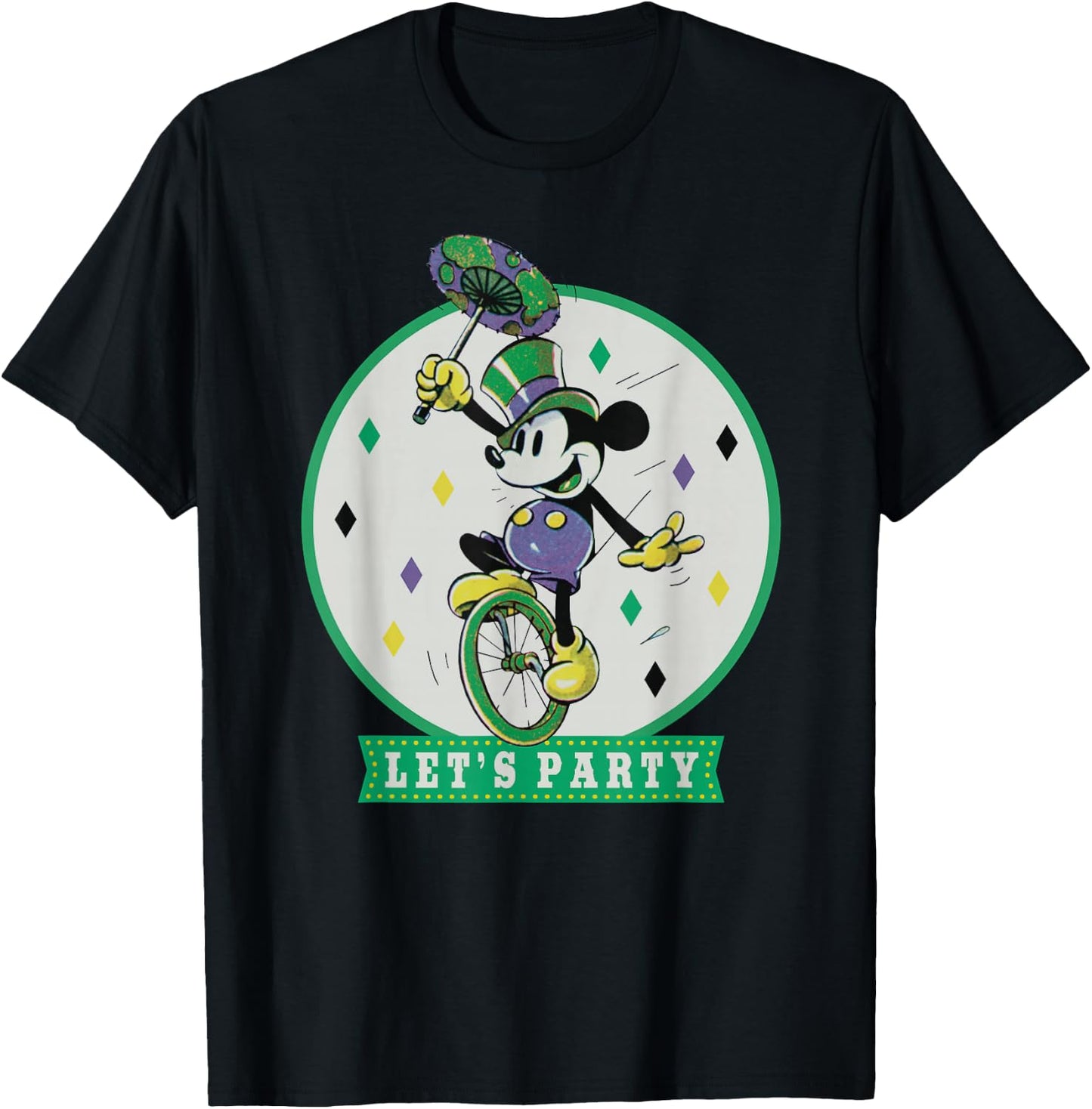 Disney Mickey Mouse Let's Party Mardi Gras Vintage T-Shirt - T-Shirt | Black
