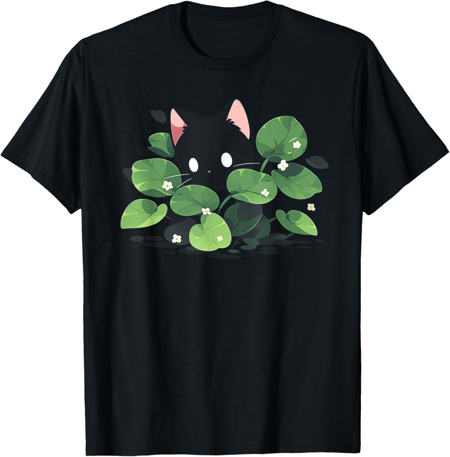 Kawaii Black Cat with Sprout | Crazy Plant Lady Plants Lover T-Shirt - T-Shirt | Black
