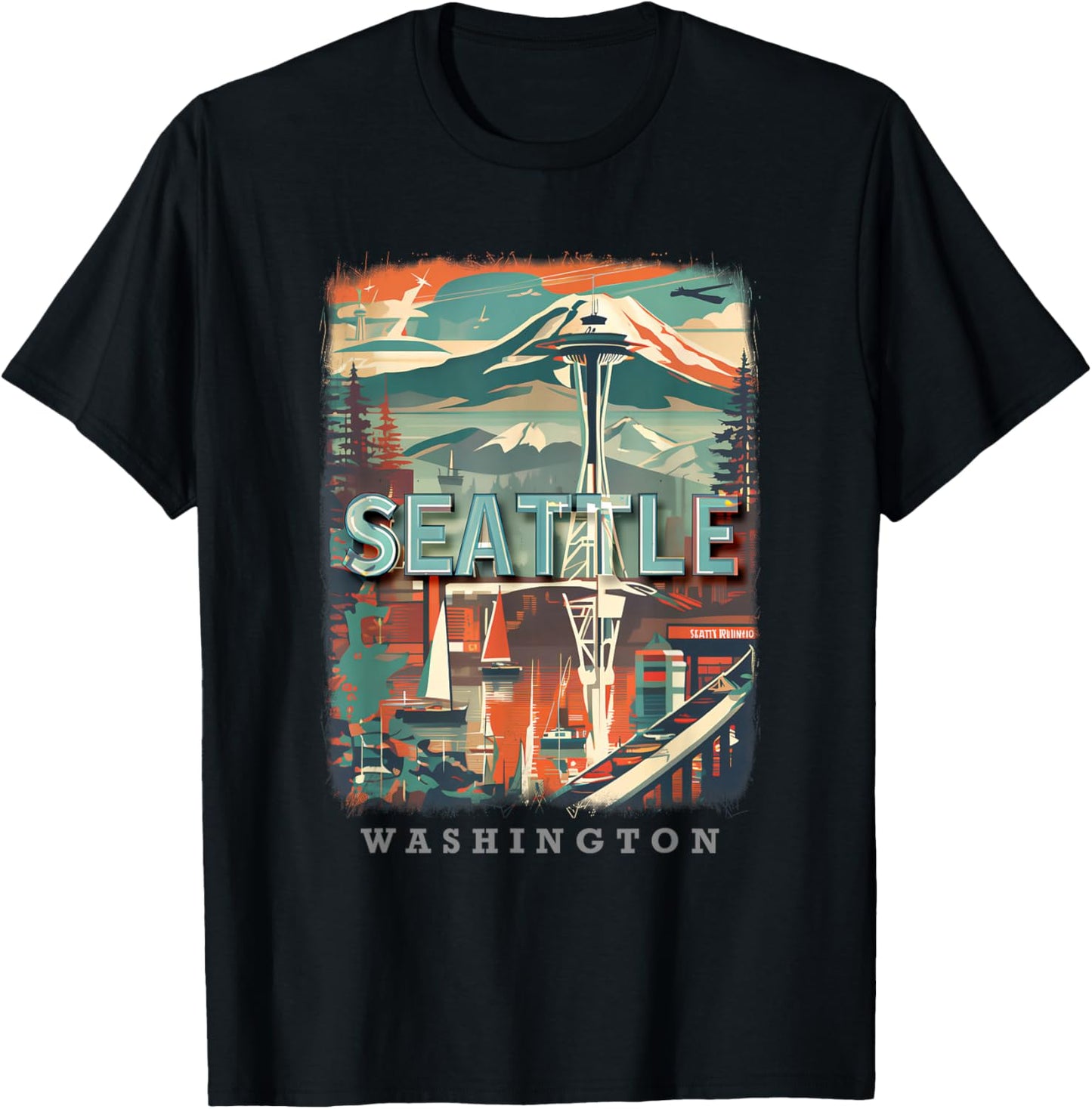 Seattle Washington WA Emerald City Skyline SD270 T-Shirt - T-Shirt | Black