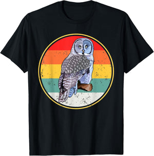 Vintage Retro Sunset Great Gray Owl Bird T-Shirt - T-Shirt | Black