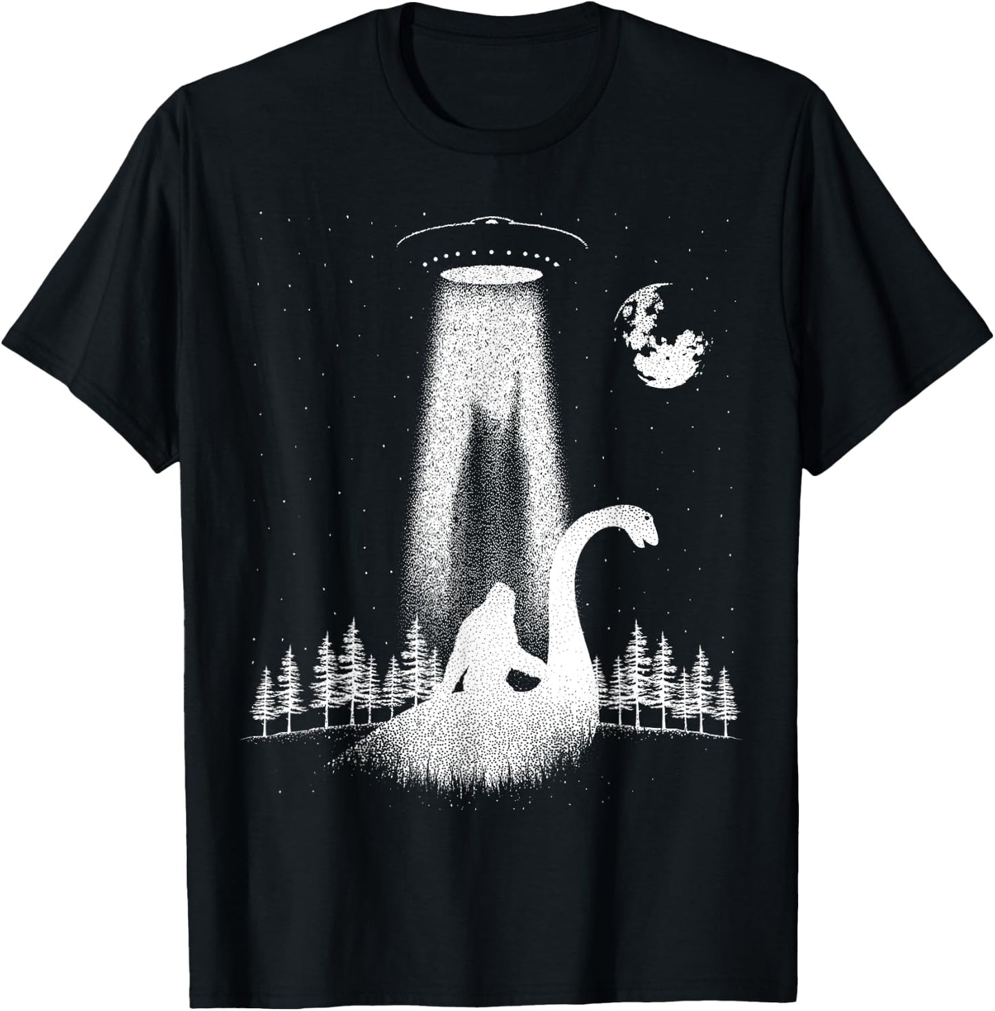 Bigfoot Riding Loch Ness Monster Nessie Funny Sasquatch Ufo T-Shirt - T-Shirt | Black