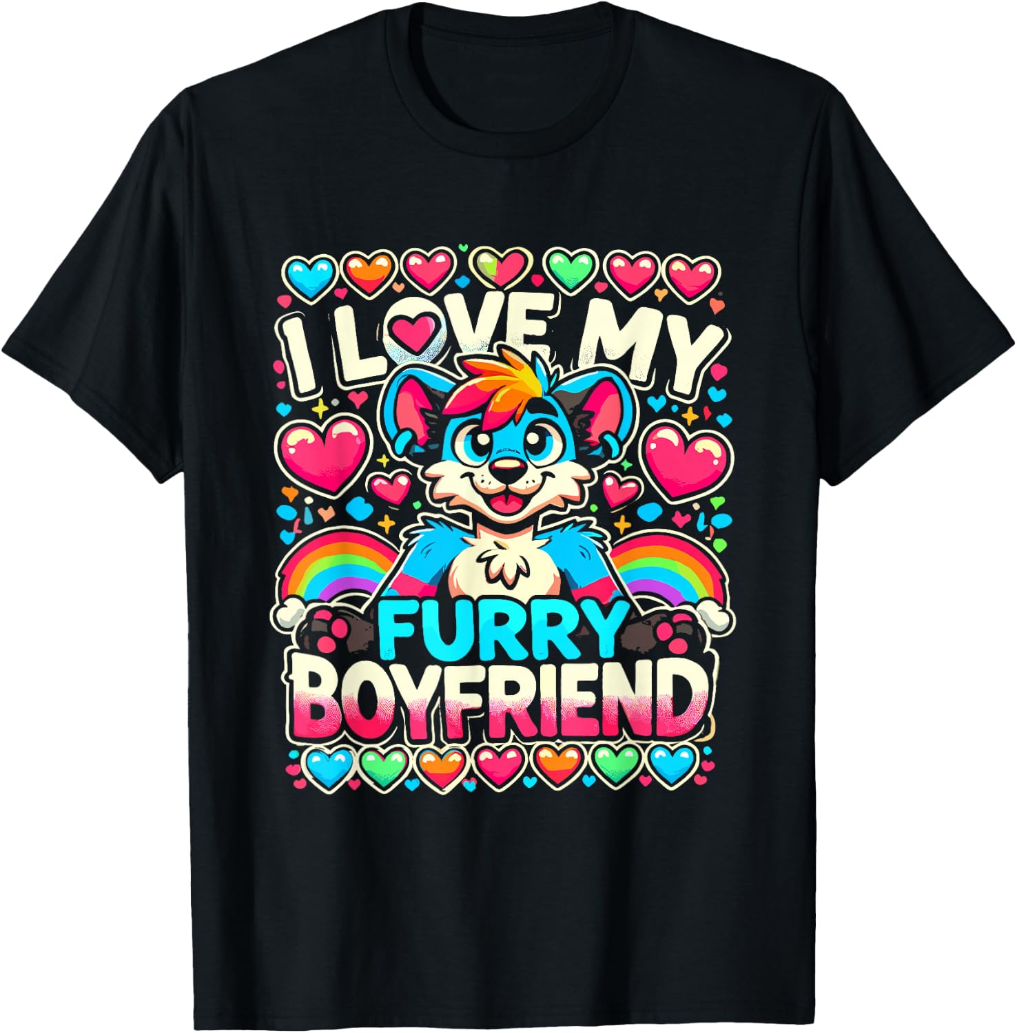 I Love My Furry Boyfriend Anthropomorphism Fursuiter T-Shirt - T-Shirt | Black