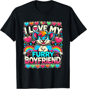 I Love My Furry Boyfriend Anthropomorphism Fursuiter T-Shirt - T-Shirt | Black