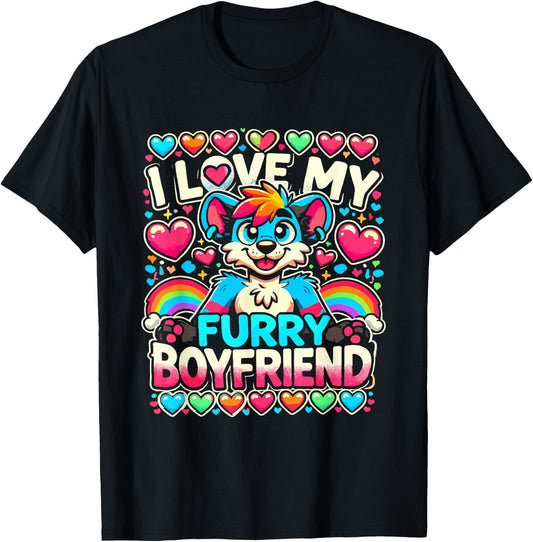 I Love My Furry Boyfriend Anthropomorphism Fursuiter T-Shirt - T-Shirt | Black