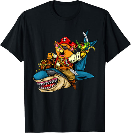 Pirate Cat Riding Pirate Shark Halloween Women Kids