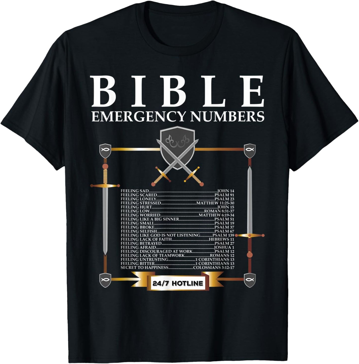 Bible Emergency Hotline Numbers - Cool Christian Bible Verse T-Shirt - T-Shirt | Black
