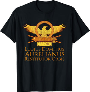 Ancient Roman Emperor Aurelian - Restitutor Orbis. SPQR Rome T-Shirt - T-Shirt | Black