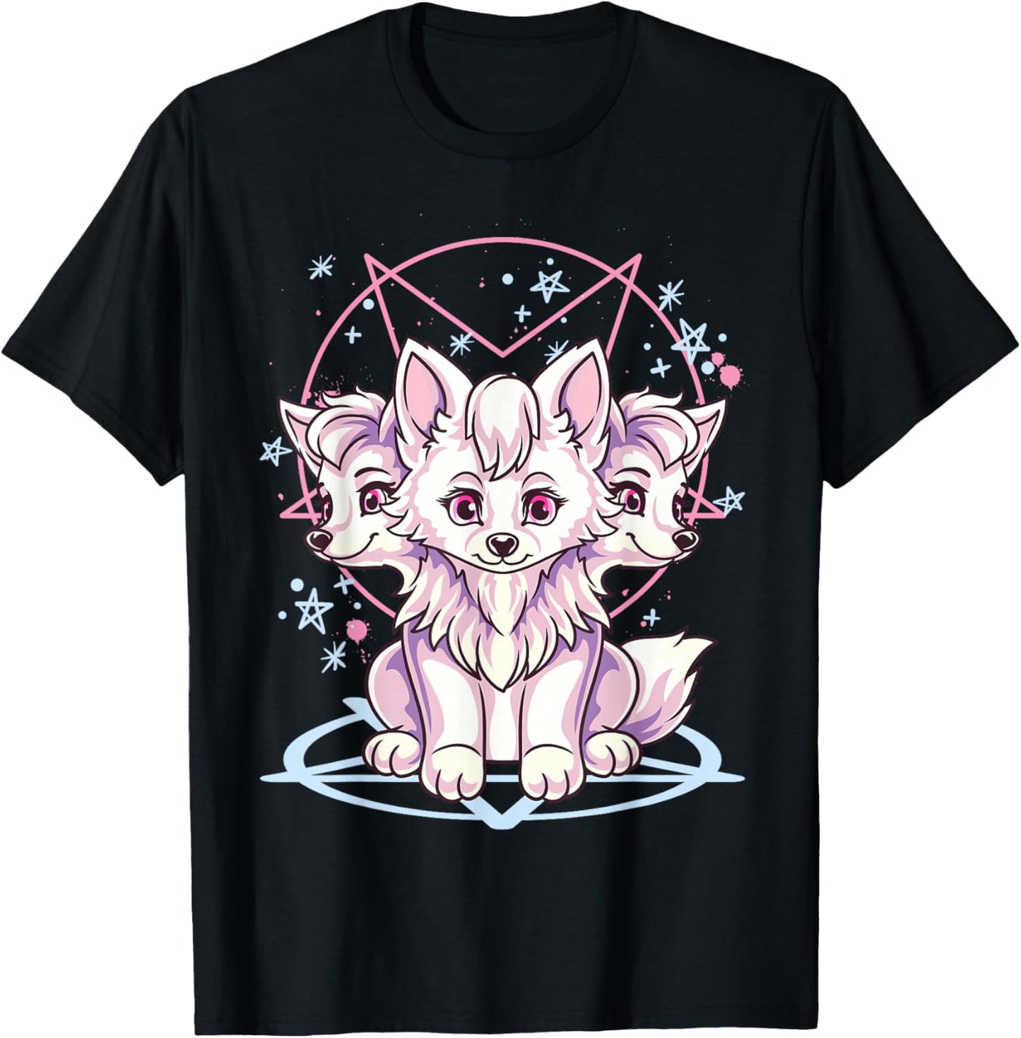 Cute Kawaii Creepy Pastel Goth 3 Headed Cerberus Dog Anime Women Girls Kids T-Shirt - T-Shirt | Black