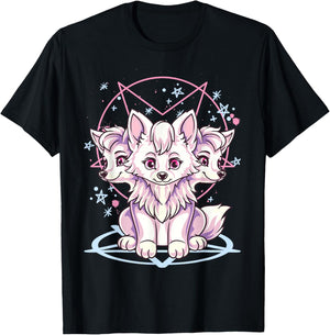 Cute Kawaii Creepy Pastel Goth 3 Headed Cerberus Dog Anime Women Girls Kids T-Shirt - T-Shirt | Black
