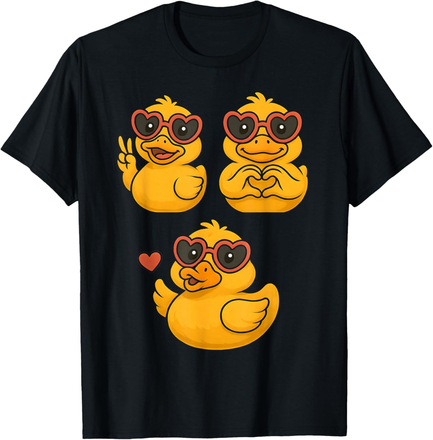 Rubber Duck Peace Heart Love Girl's Women's Rubber Duckie T-Shirt - T-Shirt | Black