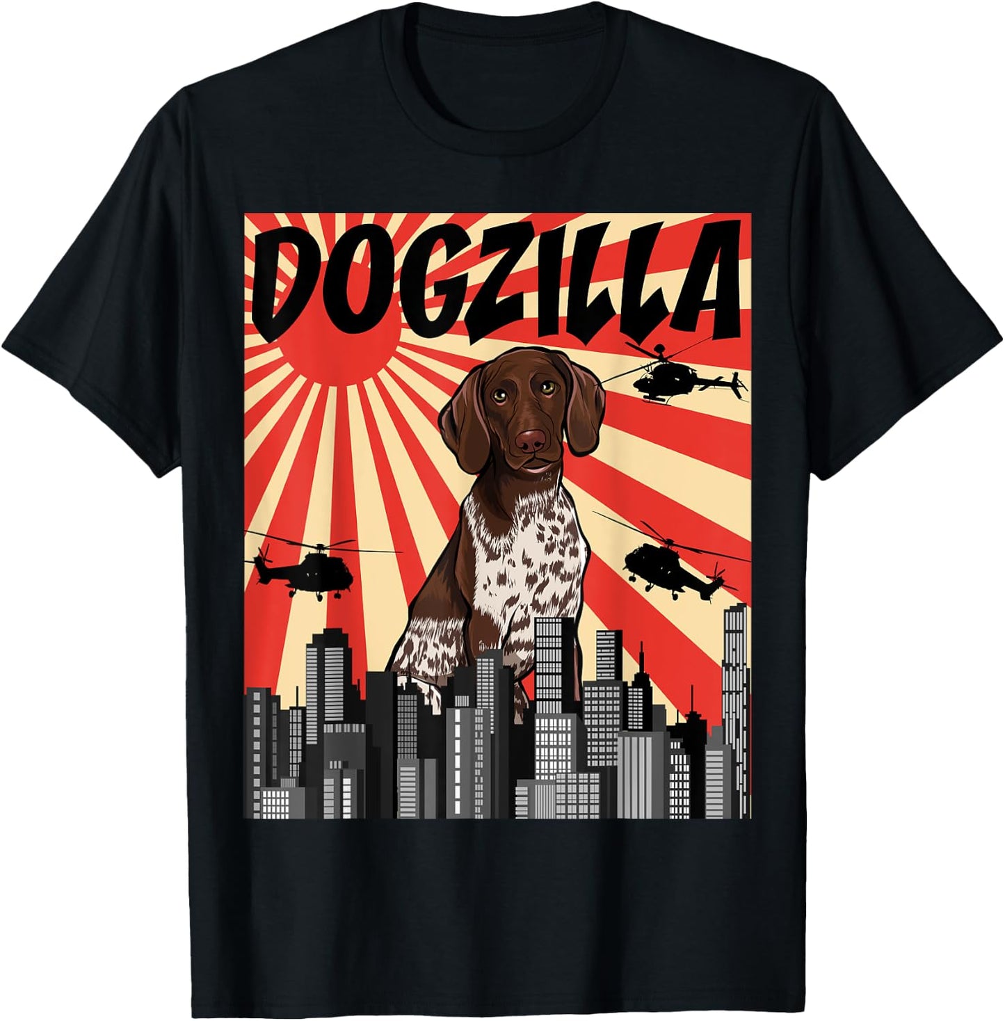 Funny Retro Japanese Dogzilla German Shorthaired Pointer T-Shirt - T-Shirt | Black