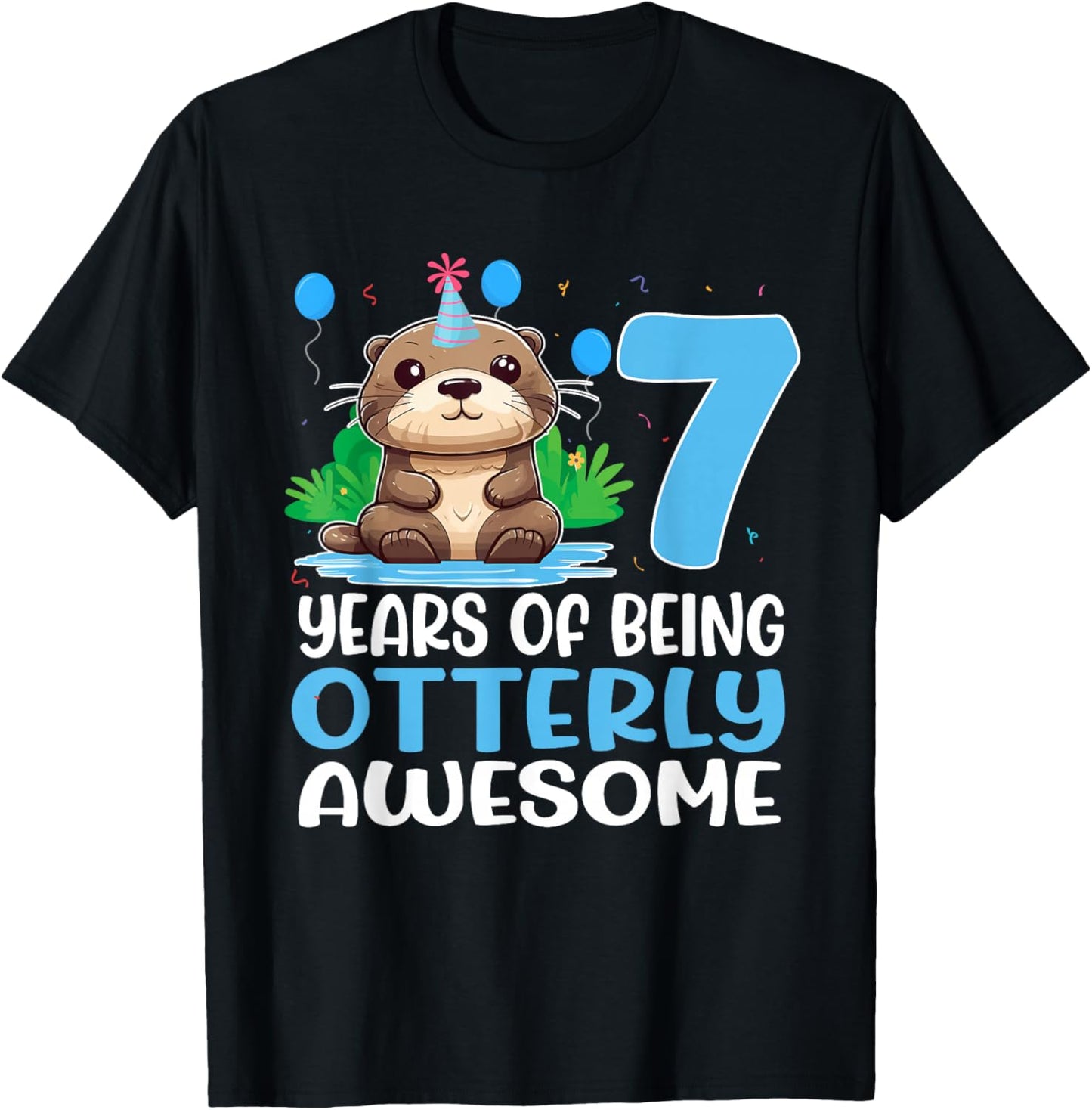 7 Years Of Being Otterly Awesome 7th Birthday Cute Otter T-Shirt - T-Shirt | Black