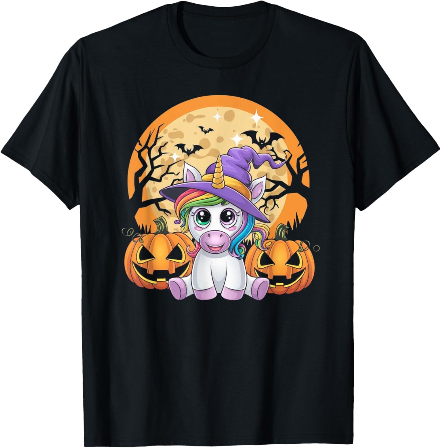 Cute Unicorn with Pumpkins Halloween 2024 for Girls & Women T-Shirt - T-Shirt | Black