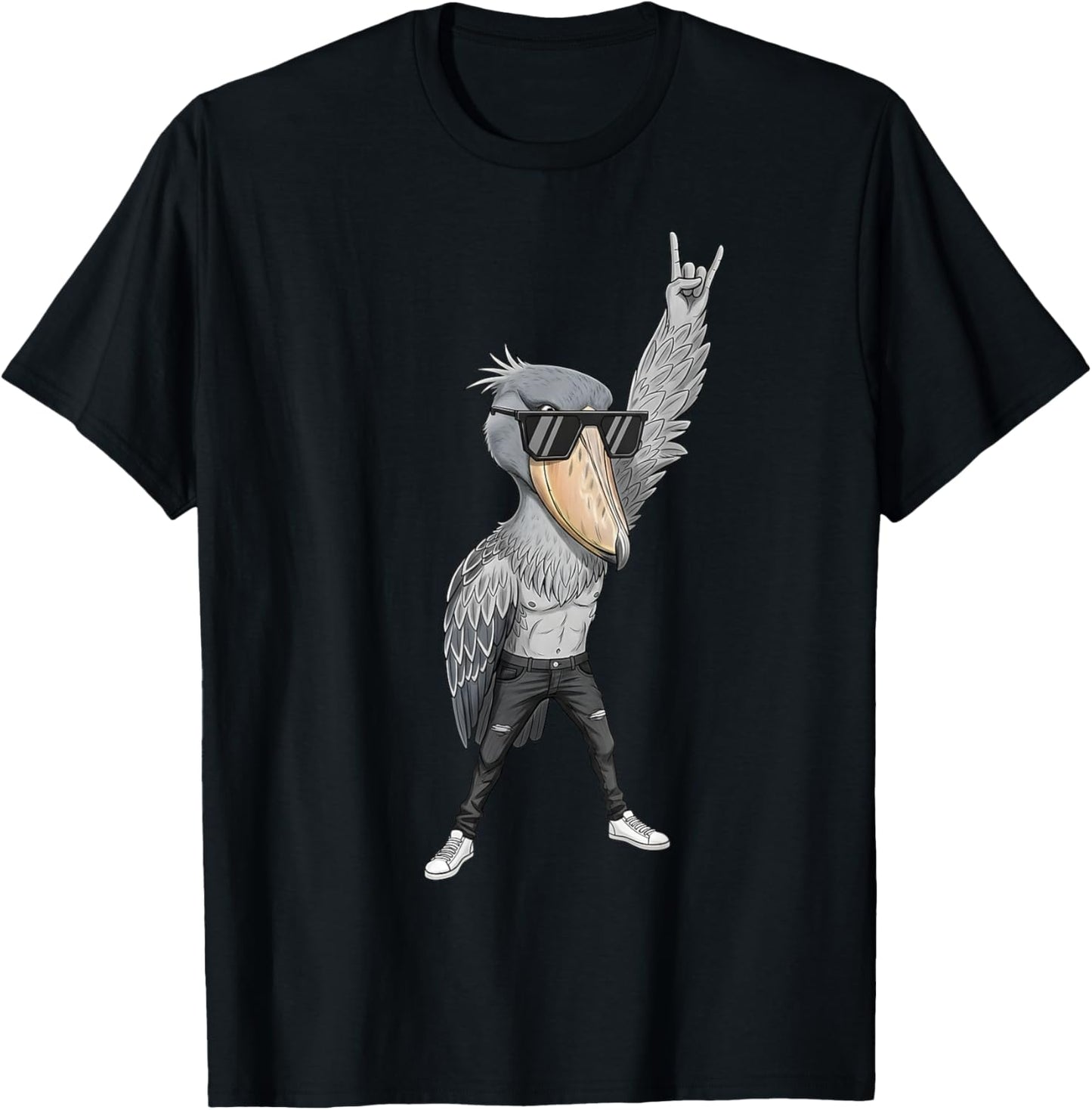 Cool Rocker Shoebill Cigogne Oiseau en Cuir Biker Tenue T-Shirt - T-Shirt | Black