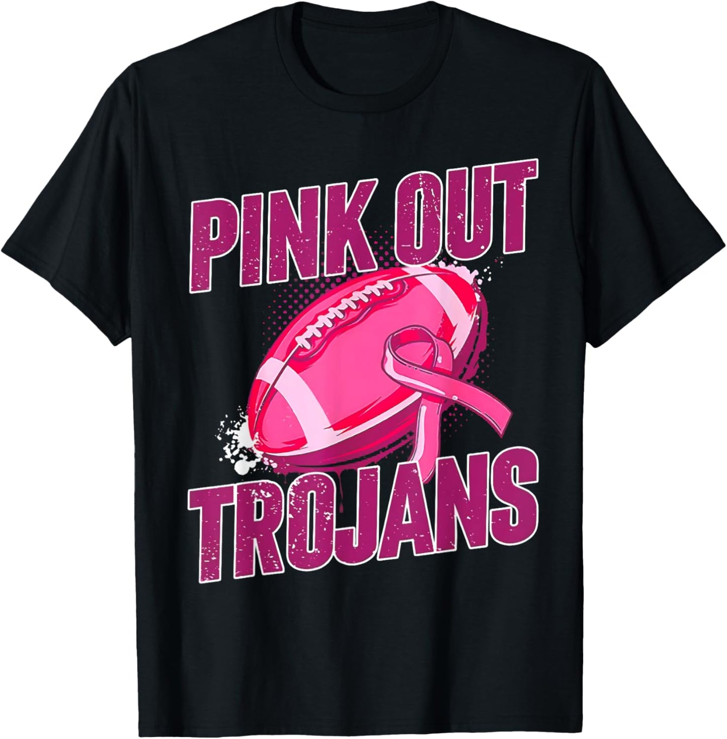 Trojans Pink Out Football Tackle Breast Cancer T-Shirt - T-Shirt | Black