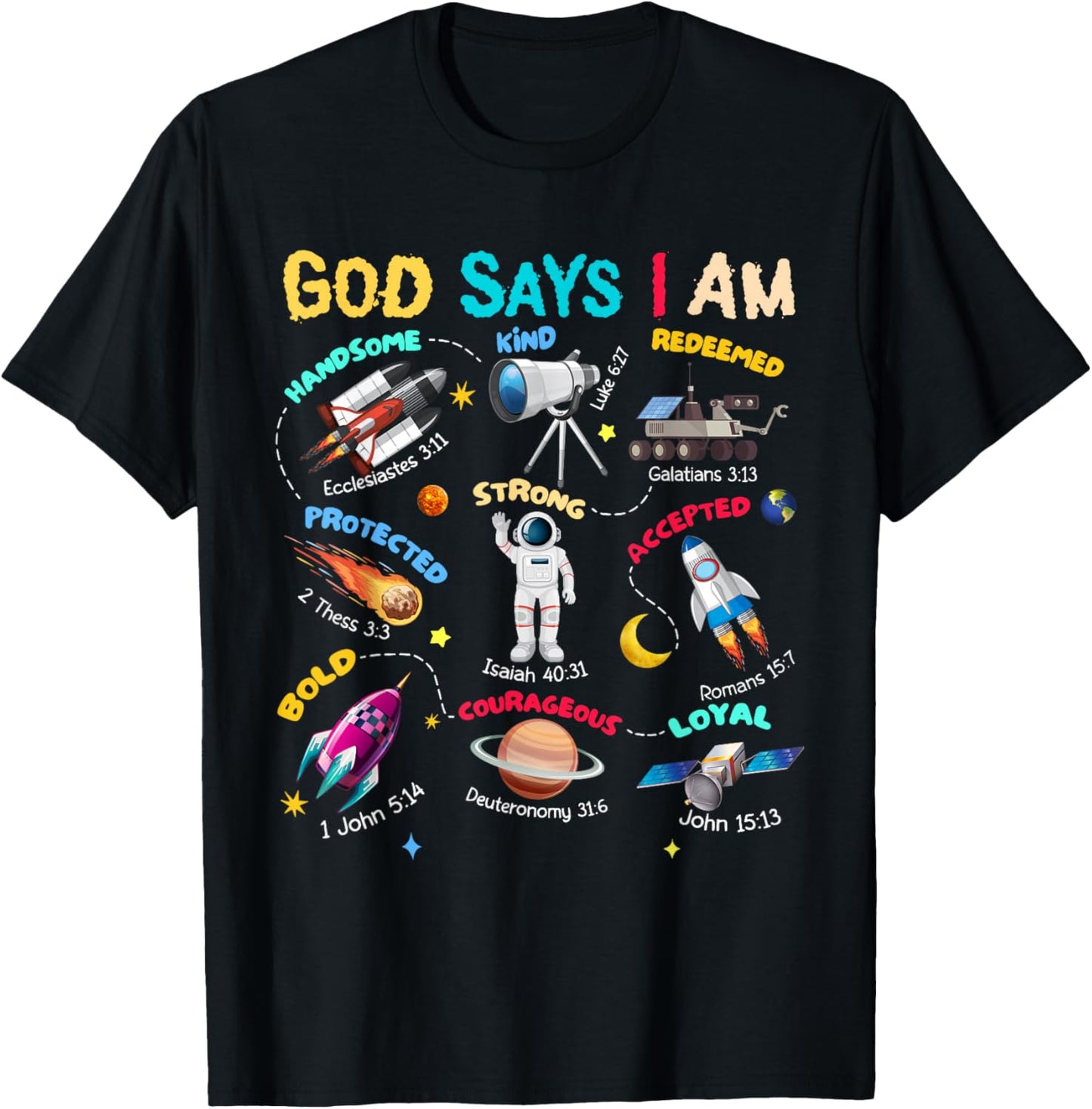 God Says I Am Planets Science Solar Star System Christ Bible T-Shirt - T-Shirt | Black