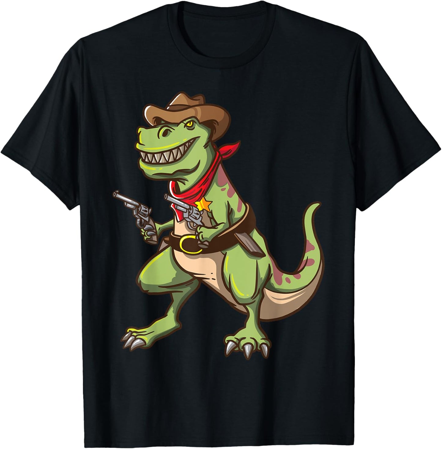 Cowboy T Rex Dinosaur Kids Shirt Wild West Country Boys Gift T-Shirt - T-Shirt | Black