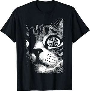 Psychedelic Cat Dark Aesthetic Crust Punk Grunge Cat Lover T-Shirt - T-Shirt | Black
