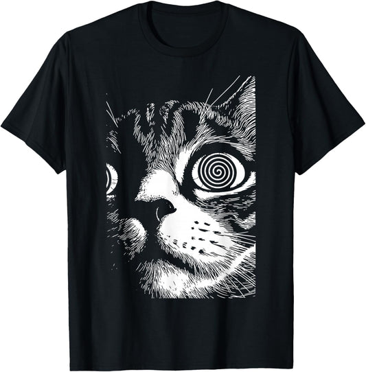Psychedelic Cat Dark Aesthetic Crust Punk Grunge Cat Lover T-Shirt - T-Shirt | Black