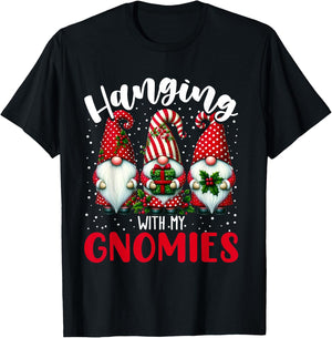 Hanging With My Gnomies Funny Christmas Gnome Men Women Kids T-Shirt - T-Shirt | Black