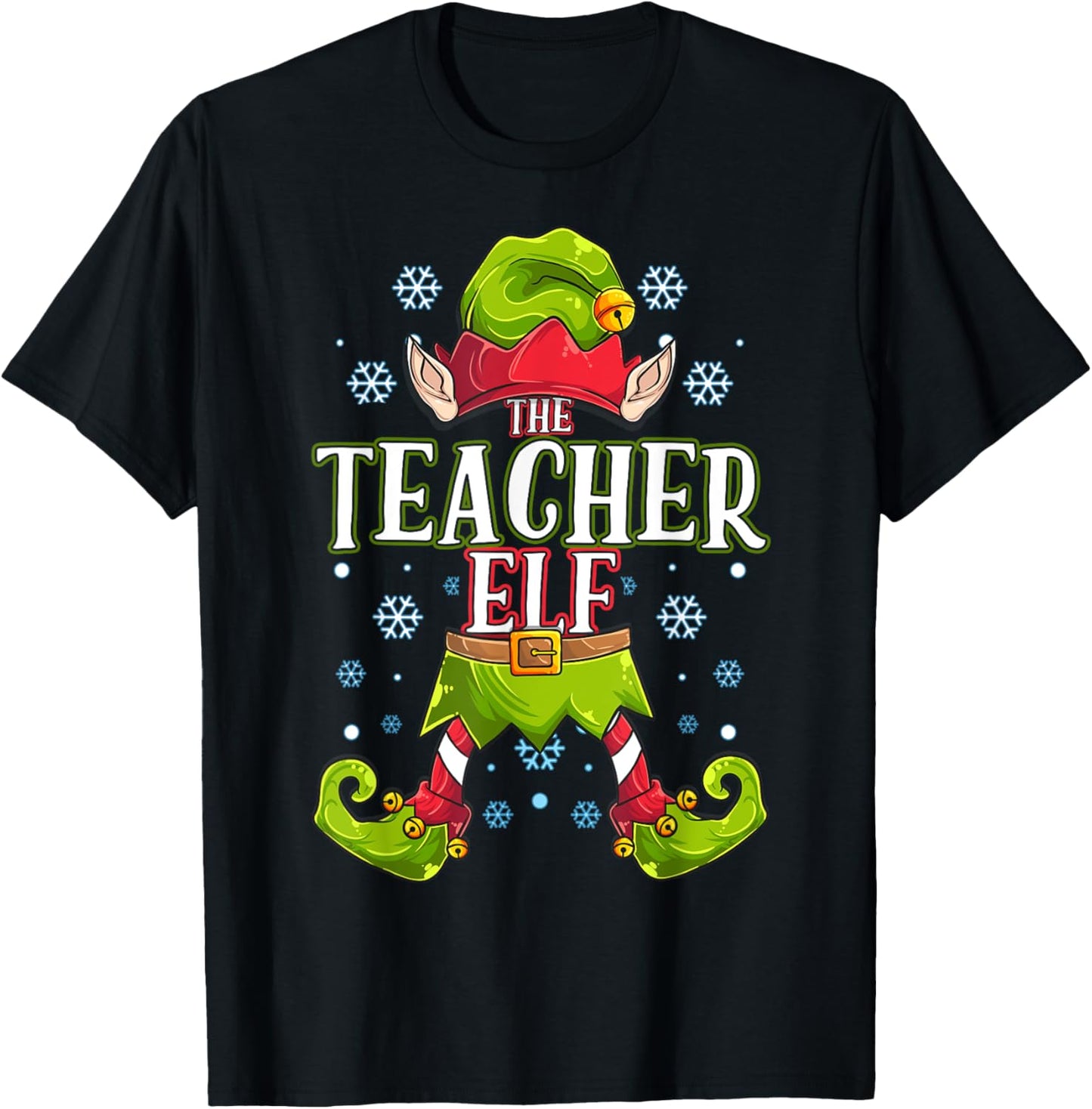 Teacher Elf Matching Family Group Christmas Party T-Shirt - T-Shirt | Black