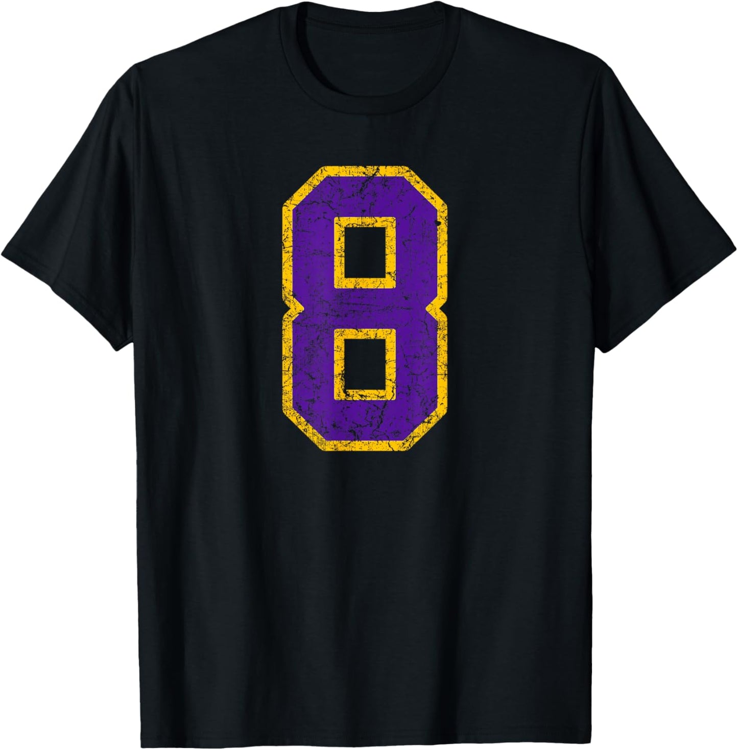 Purple Gold Number 8 Jersey Player Uniform #8 Grunge T-Shirt - T-Shirt | Black